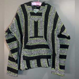 Baja Joe Neon Green Trim Herringbone Baja Hoodie Black White Green Size S